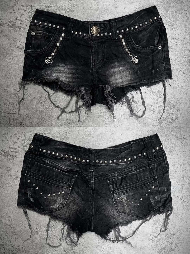 Damen Modische Destroyed Denim-Shorts mit Nieten Drune