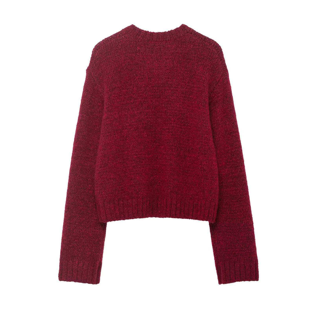 Damen nan kurzgeschnittener Grobstrick-Pullover mit Hundemotiv, Rundhalsausschnitt und elastischem Rippbund Drune