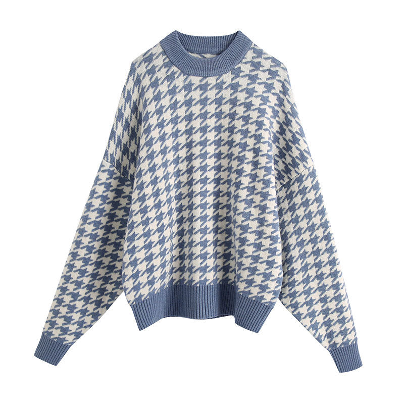 Damen Oversized Strickpullover mit Karomuster Drune
