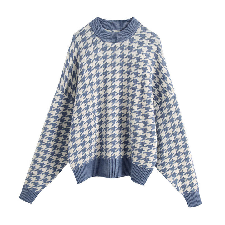 Damen Oversized Strickpullover mit Karomuster Drune