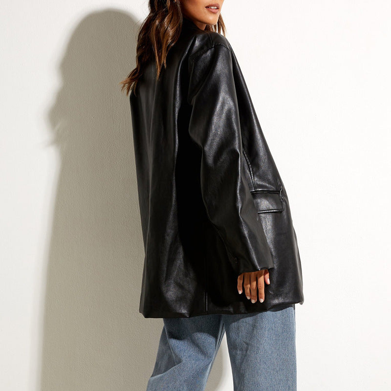 Damen elegante und stilvolle Kunstlederjacke Drune