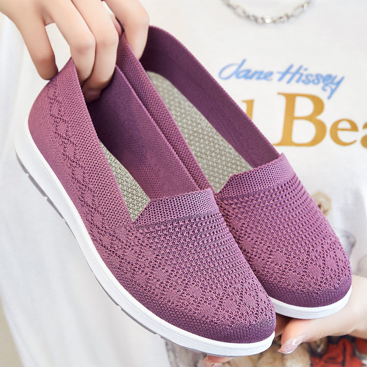Damen nan nahtloser Strick-Slipper mit elastischem Einstieg und dämpfender EVA-Laufsohle Drune
