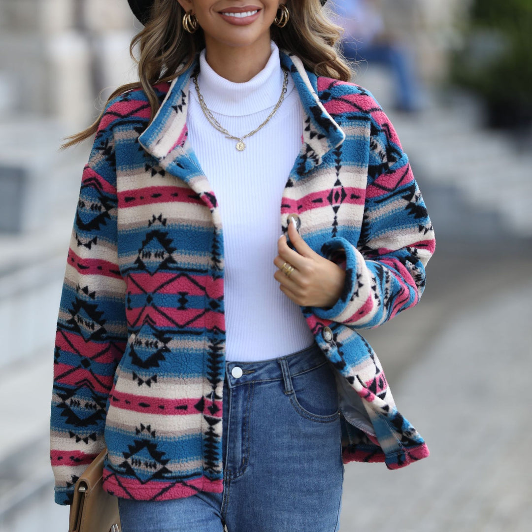 Damen Fleecejacke mit attraktiven geometrischen Mustern und praktischen Taschen Drune