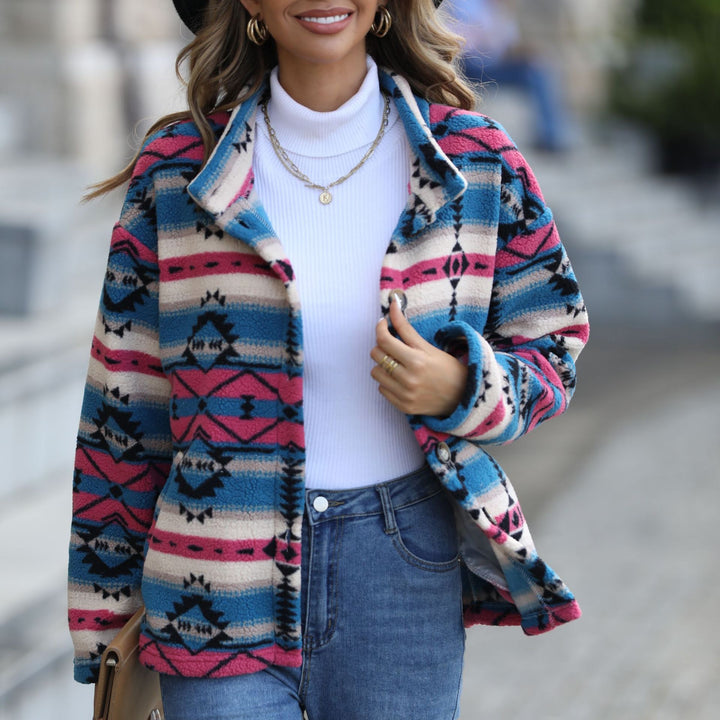 Damen Fleecejacke mit attraktiven geometrischen Mustern und praktischen Taschen Drune