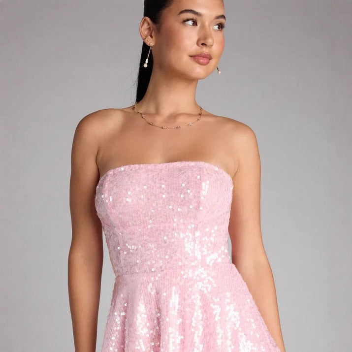 Damen Glamouröses Strass Minikleid Drune
