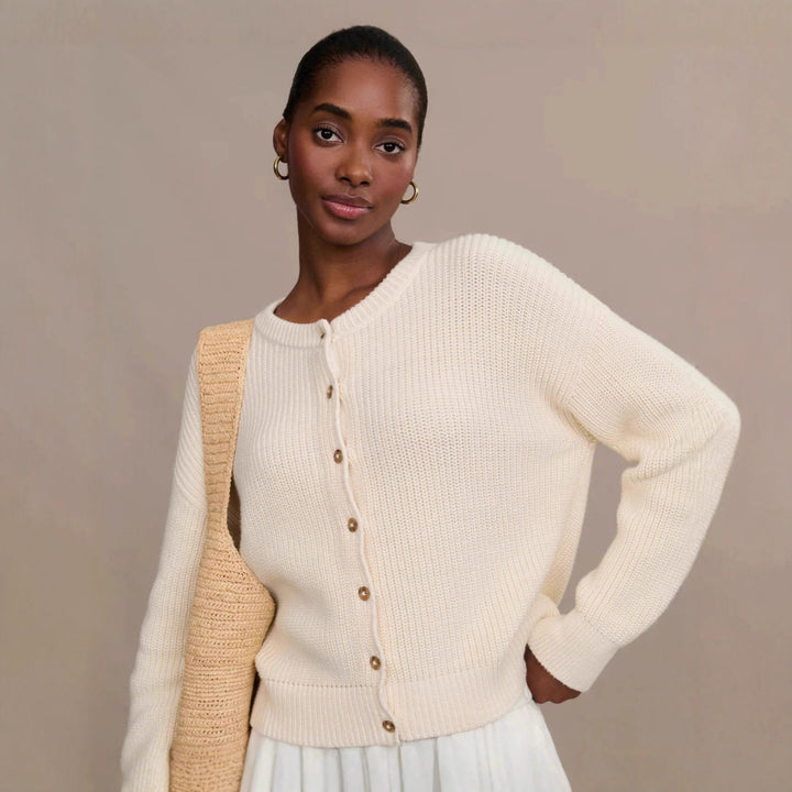 Damen Strickjacke mit Knopfverschluss und eleganta Struktur Drune