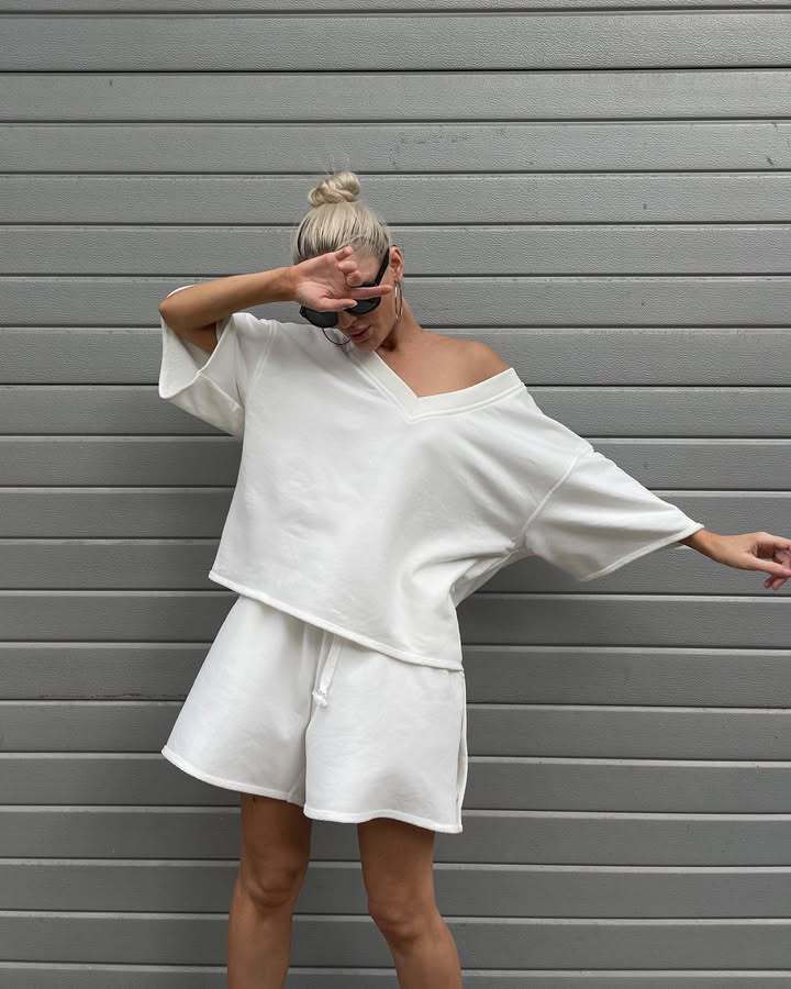 Damen lässiges Oberteil und Shorts Set mit übergroßem Schnitt und schneller Trocknung Drune