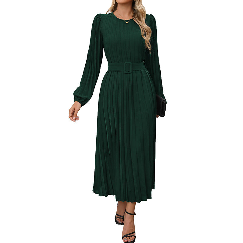 Damen Faltenmaxikleid mit taillierendem Gürtel Drune