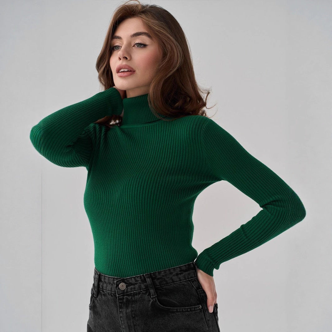 Damen elegante Rippstrickbluse mit hohem Kragen und enganliegendem Schnitt Drune