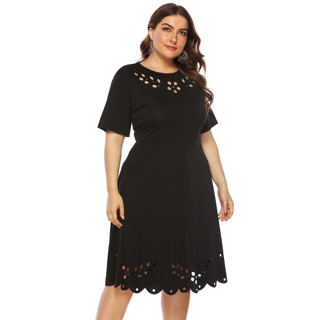Damen elegantes Kleid mit durchbrochenem Kragen und wellenförmigem Saum Drune