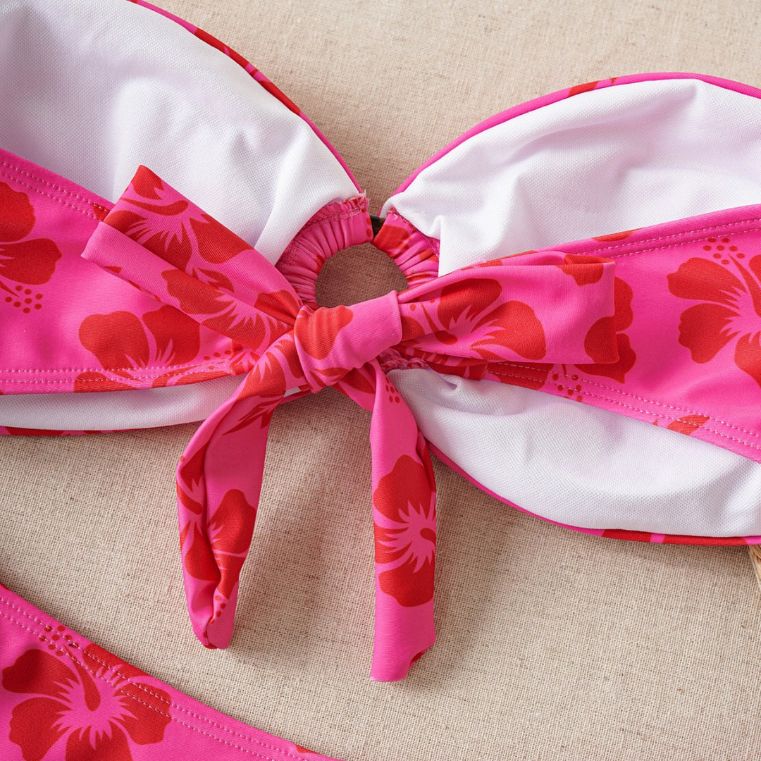 Damen Bandeau-Bikini-Set mit verziertem Knoten und floralem Muster Drune
