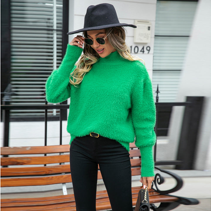 Damen kuscheliger Hochkragenpullover mit voluminösen Ärmeln Drune