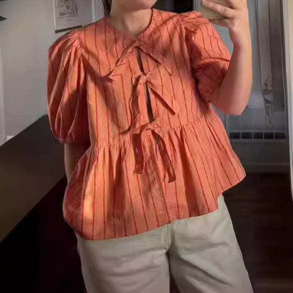 Damen Bluse mit Rüschen und Schleifenakzenten Drune