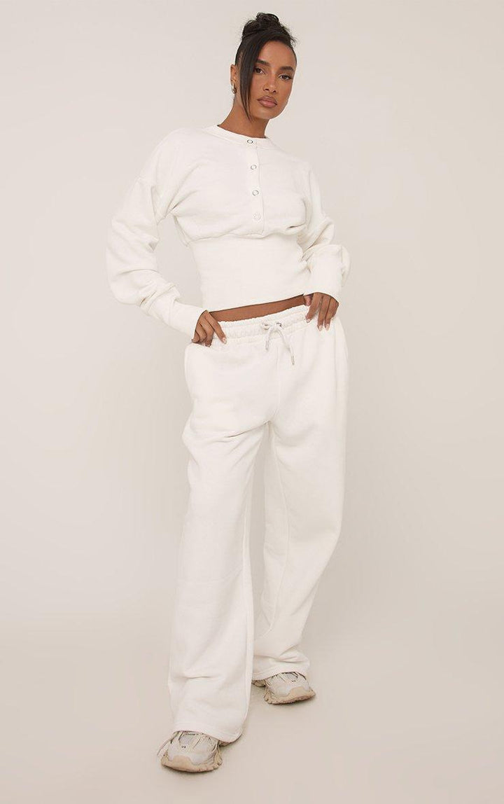 Damen bequeme Cropped Sweatshirt und weite Trainingshose Set Drune