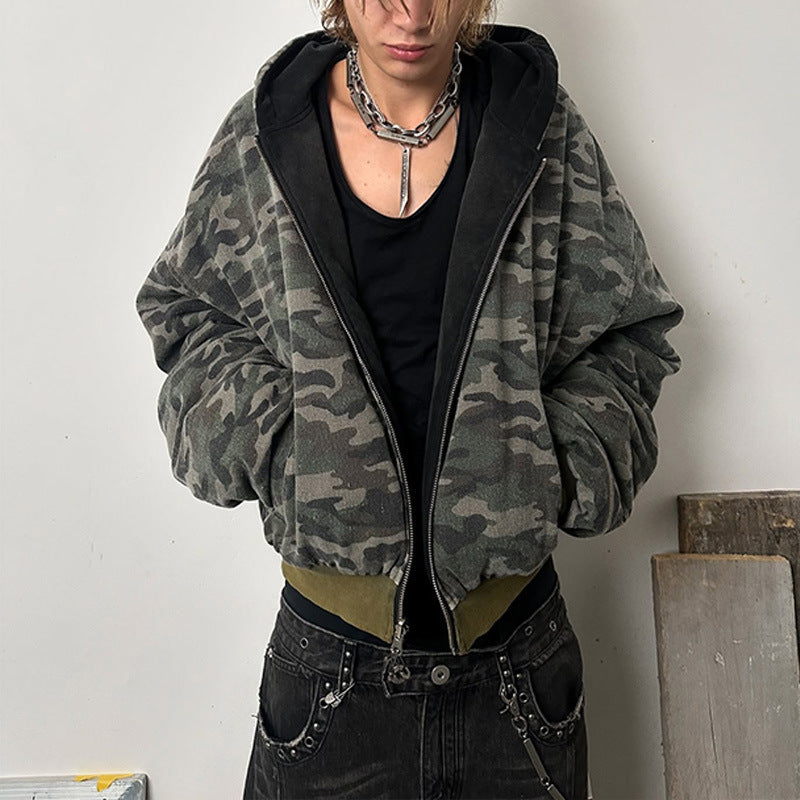 Damen lässige Camouflage-Bomberjacke mit doppeltem Material Drune
