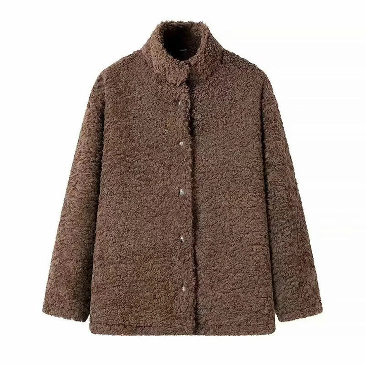 Damen kuschelige Fleecejacke mit hohen Kragen und Druckknopfverschluss Drune