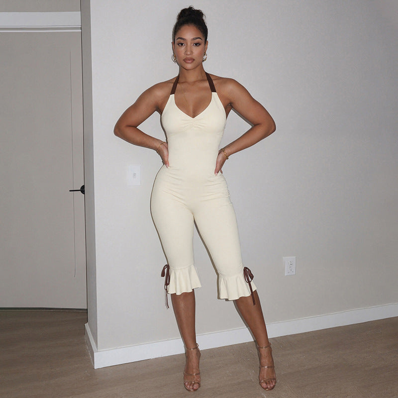 Damen Eleganter Jumpsuit mit Wickeldetails und fließendem Bein Drune