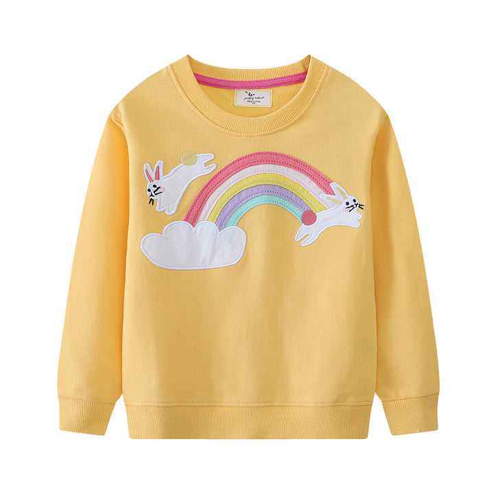 Mädchen Sweatshirt mit buntem Regenbogen und Hasenmotiv Drune