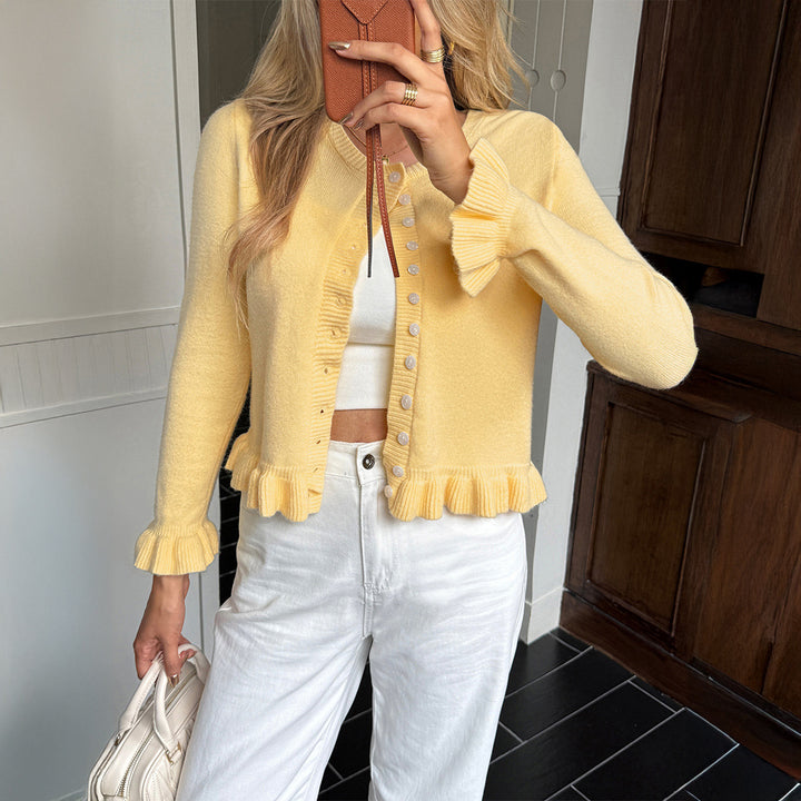Damen Strickjacke mit Rüschendetails Drune