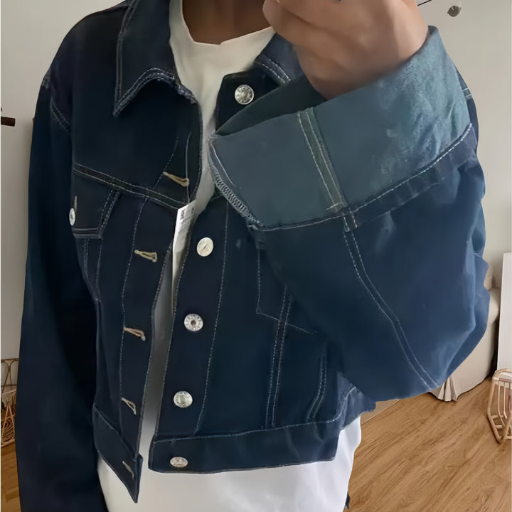 Damen cropped Denimjacke mit strukturiertem Schnitt Drune