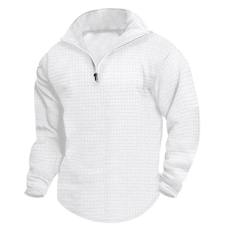 Herren nan Stehkragen-Sweatshirt mit quadratischer Struktur und kurzem Frontzip Drune