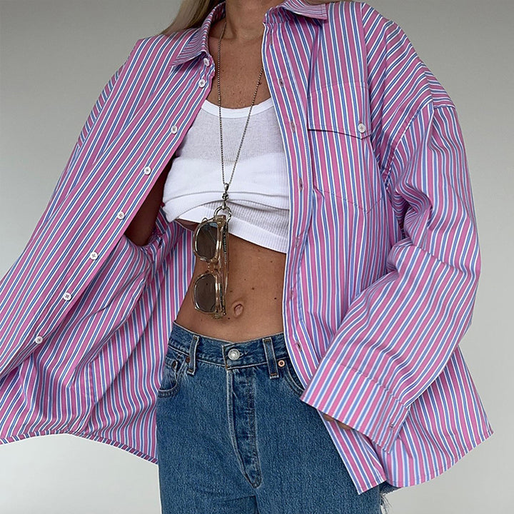 Damen Oversized Hemdbluse mit feinen Streifen Drune