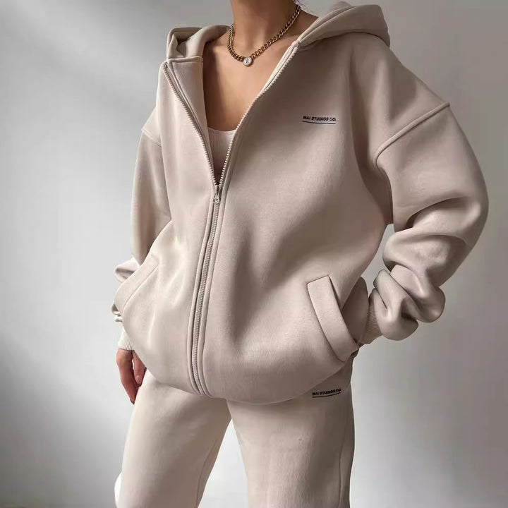Damen lässiger Oversized Hoodie mit durchgehendem Reißverschluss und praktischen Kängurutaschen Drune