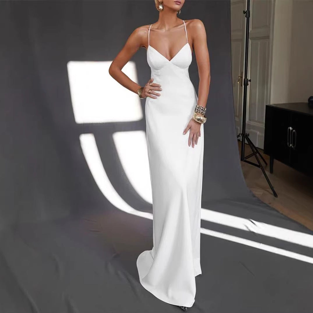 Damen Elegantes Abendkleid mit tiefem V-Ausschnitt und schulterfreien Trägern Drune