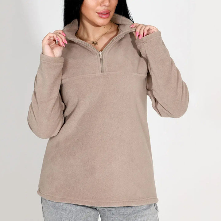 Damen Fleece-Pullover mit Stehkragen und halbem Reißverschluss Drune