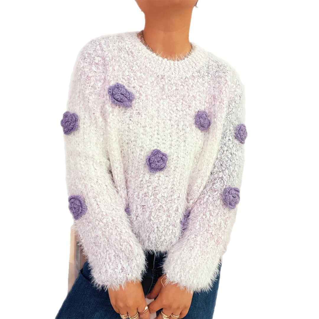 Damen kuscheliger Strickpullover mit floralem Detail Drune
