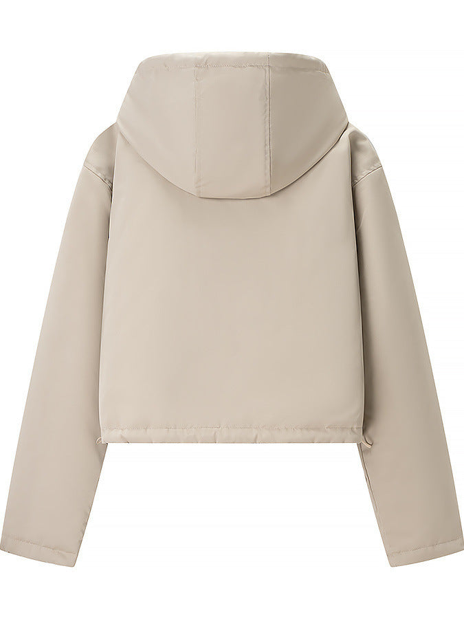 Damen stylische Übergangsjacke mit Kapuze und Druckknopfverschluss Drune