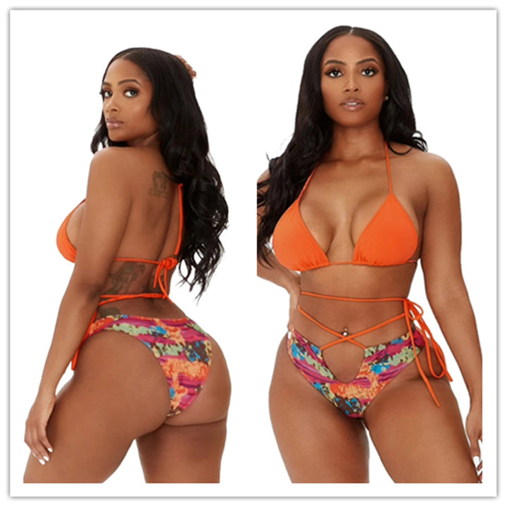 Damen Triangel-Bikini mit lässigem Schnitt und modischen Bindebändern Drune