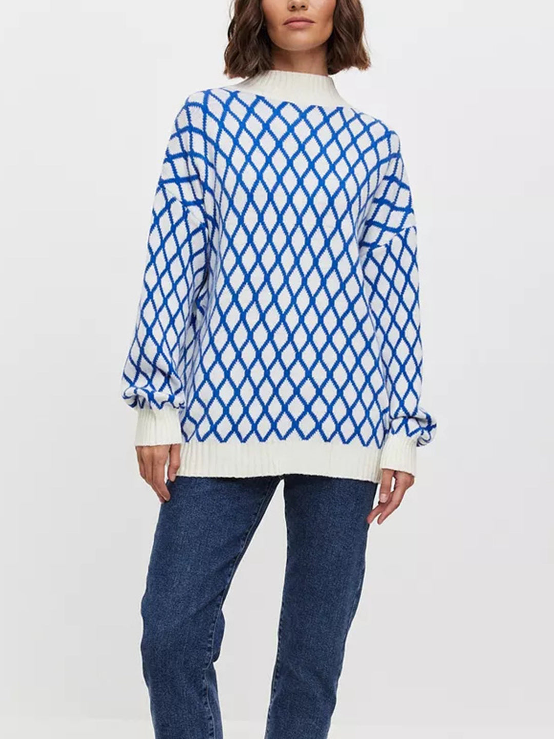 Damen lässiger Pullover mit modernem Rautenmuster und lässigem Schnitt Drune
