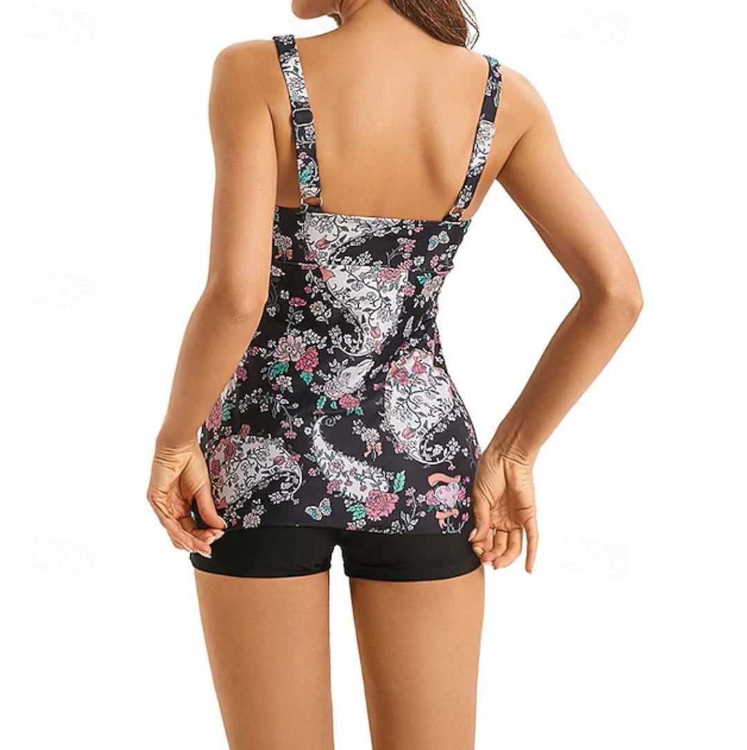 Damen Tankini-Top mit verspielten Rüschen und floralem Design Drune