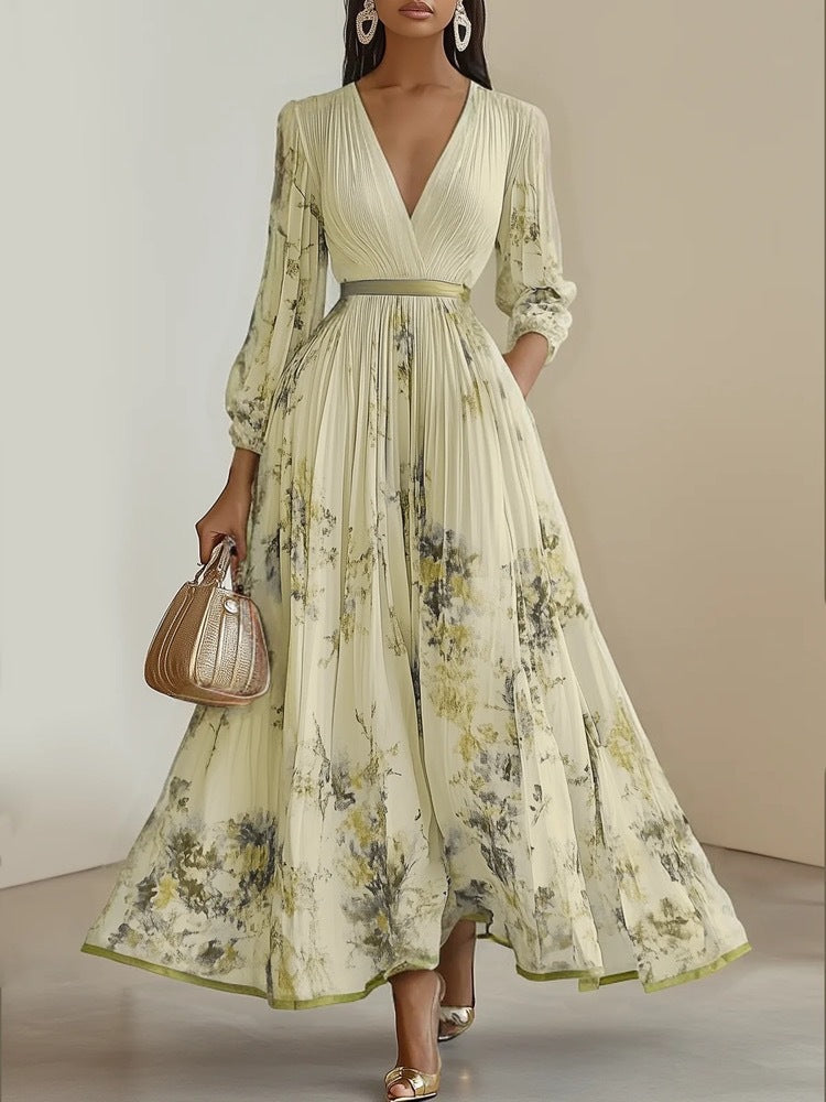 Damen Prachtvolles Maxikleid mit tiefem V-Ausschnitt und floralem Design Drune