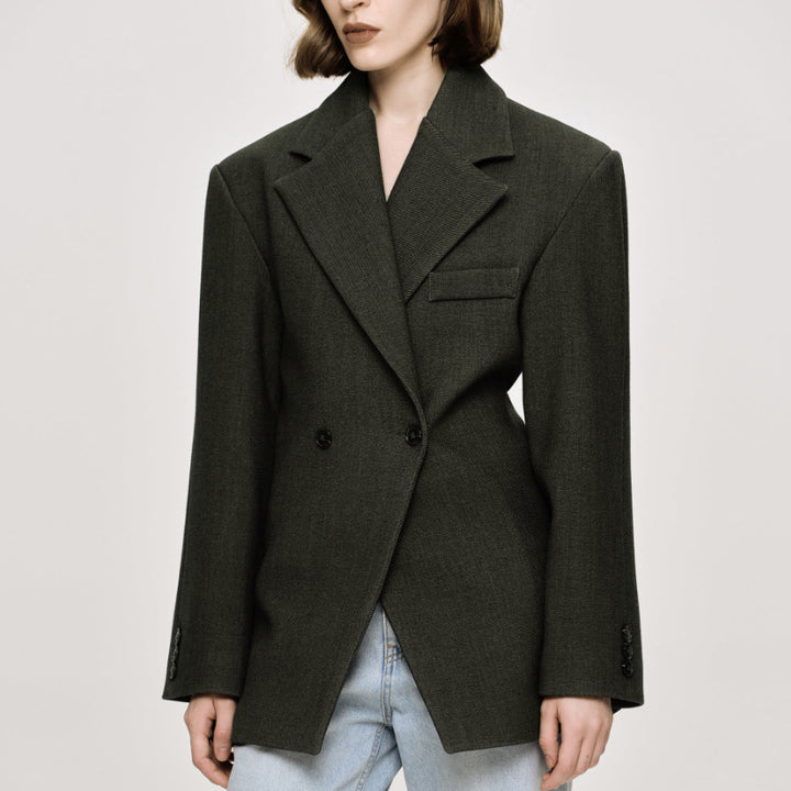 Damen Modischer Oversized Blazer mit doppelter Knopfleiste und strukturiertem Stoff Drune