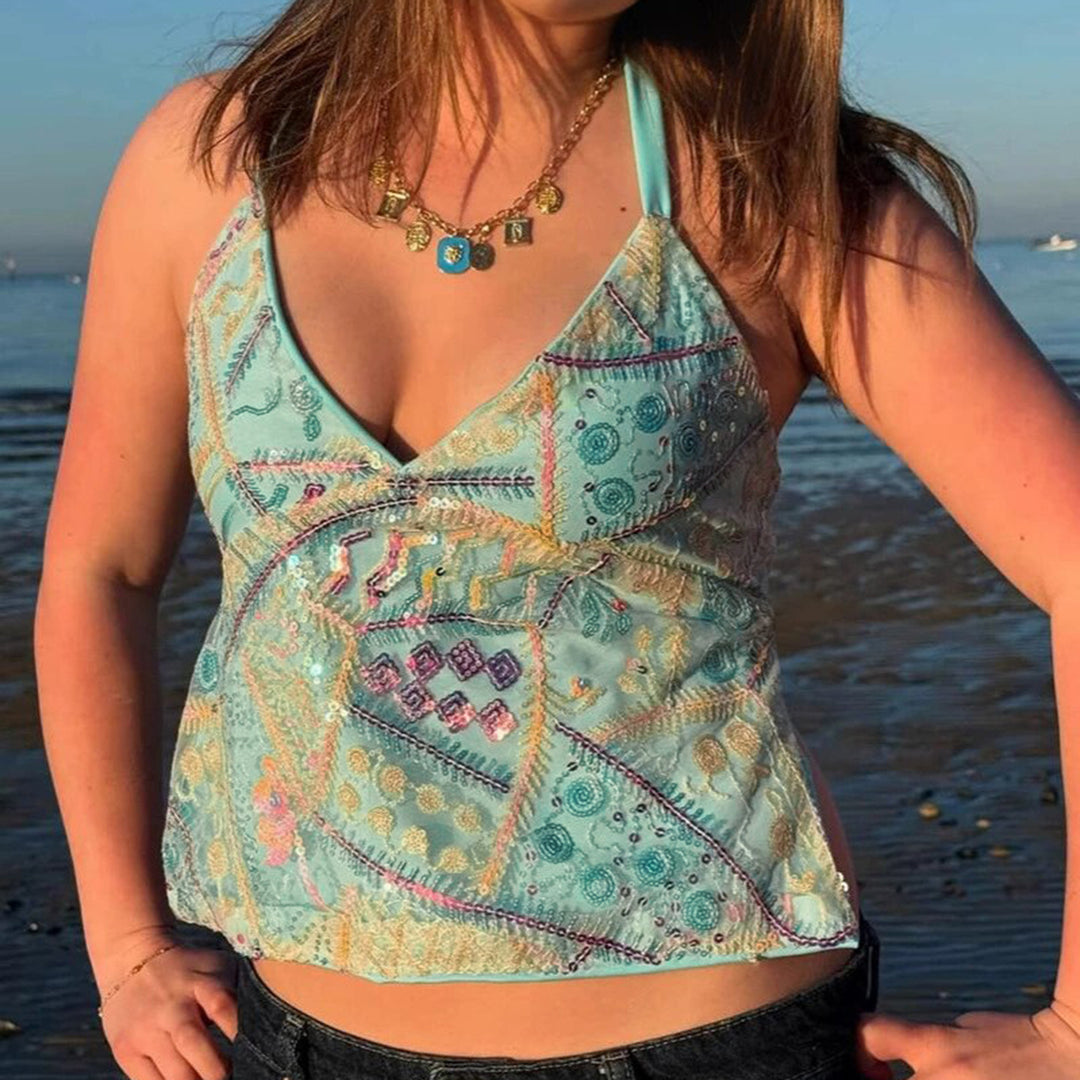 Damen Glamouröses Top mit eleganten Pailletten-Details Drune