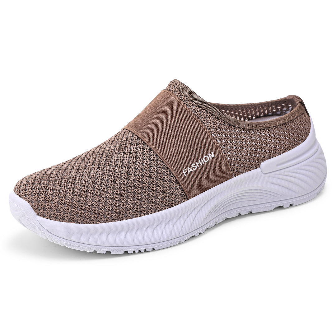 Damen nan atmungsaktive Strick-Slipper mit elastischem Mittelriemen und stoßabsorbierender Wellenlaufsohle Drune