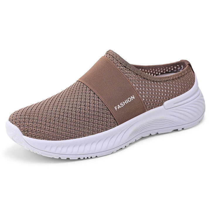 Damen nan atmungsaktive Strick-Slipper mit elastischem Mittelriemen und stoßabsorbierender Wellenlaufsohle Drune