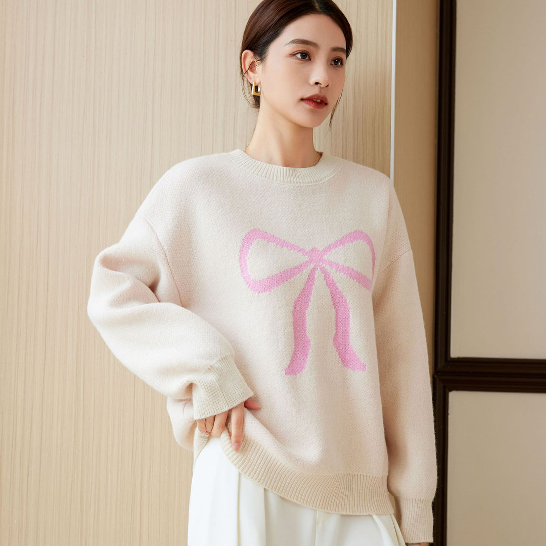 Damen Oversized Pullover mit verspieltem Schleifenmotiv Drune