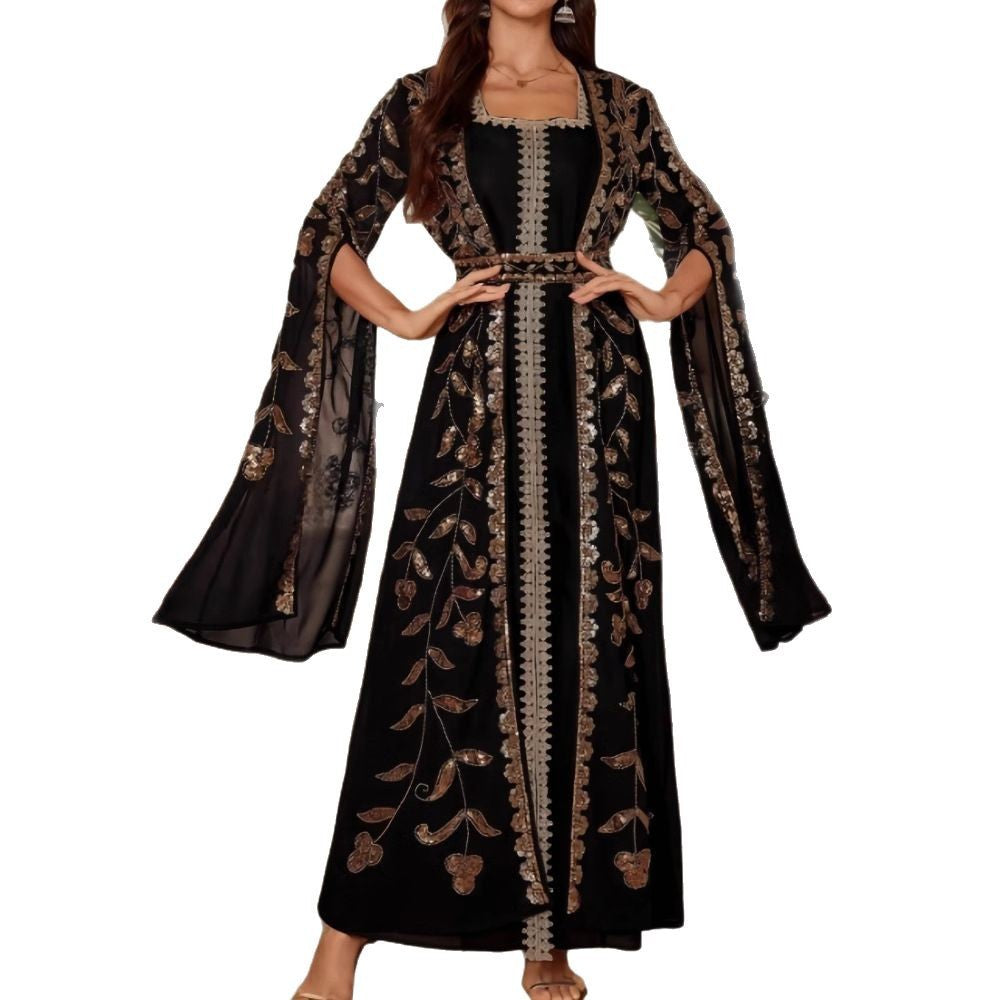 Damen Elegante Kaftan-Kleid mit aufwendigen Stickereien und fließendem Schnitt Drune