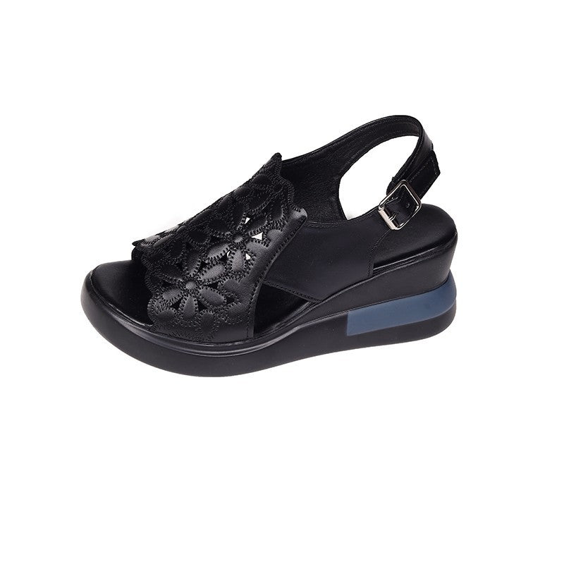 Damen nan Keilsandale mit floraler Laserperforation gepolsterter anatomischer Innensohle und verstellbarem Fersenriemen Drune