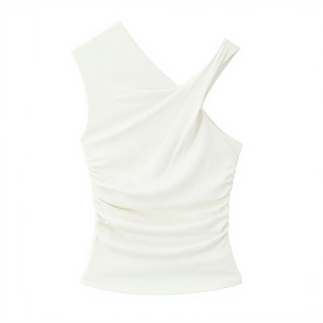 Damen ärmelloses Top mit asymmetrischem Schnitt und elegantem Faltenwurf Drune