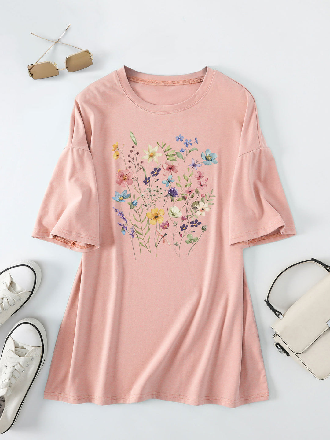 Damen lässiges Sommerblusenshirt mit floralem Druck Drune