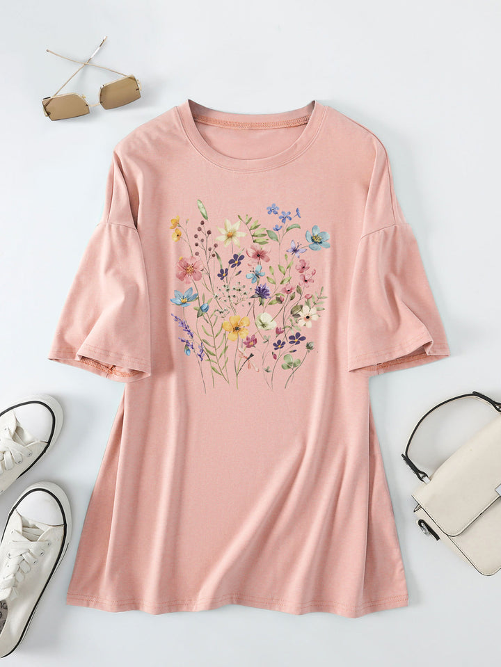 Damen lässiges Sommerblusenshirt mit floralem Druck Drune