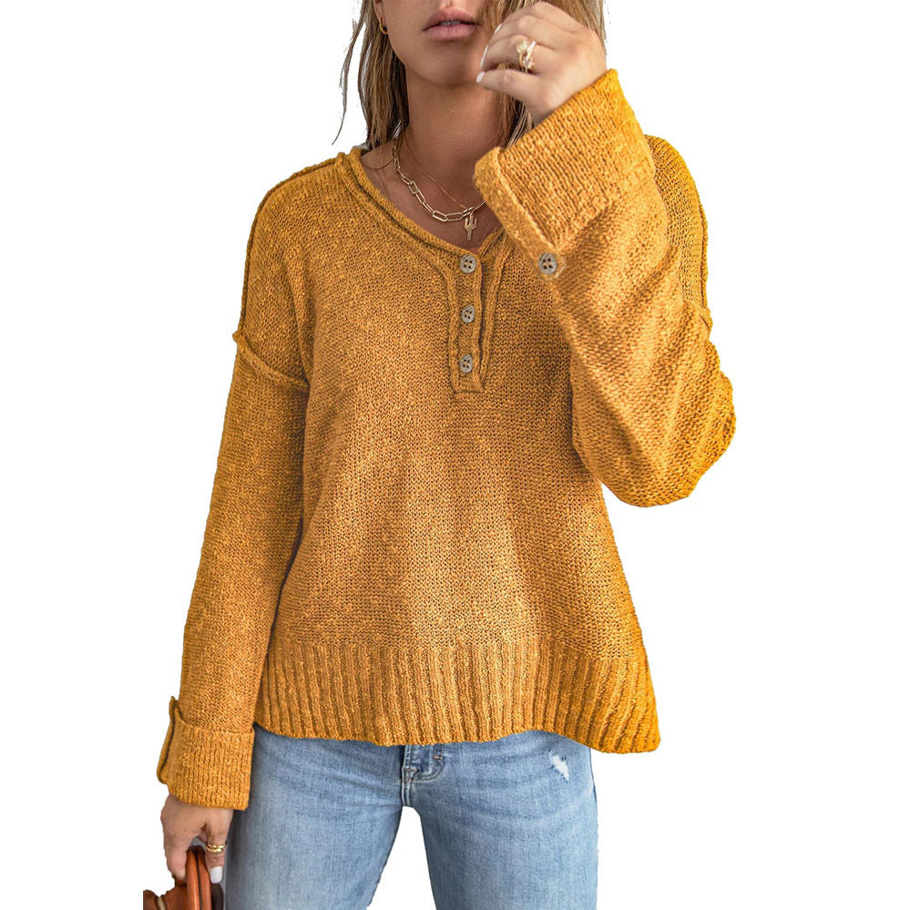 Damen Grober Strickpullover mit Knopfleiste und weitem Schnitt Drune