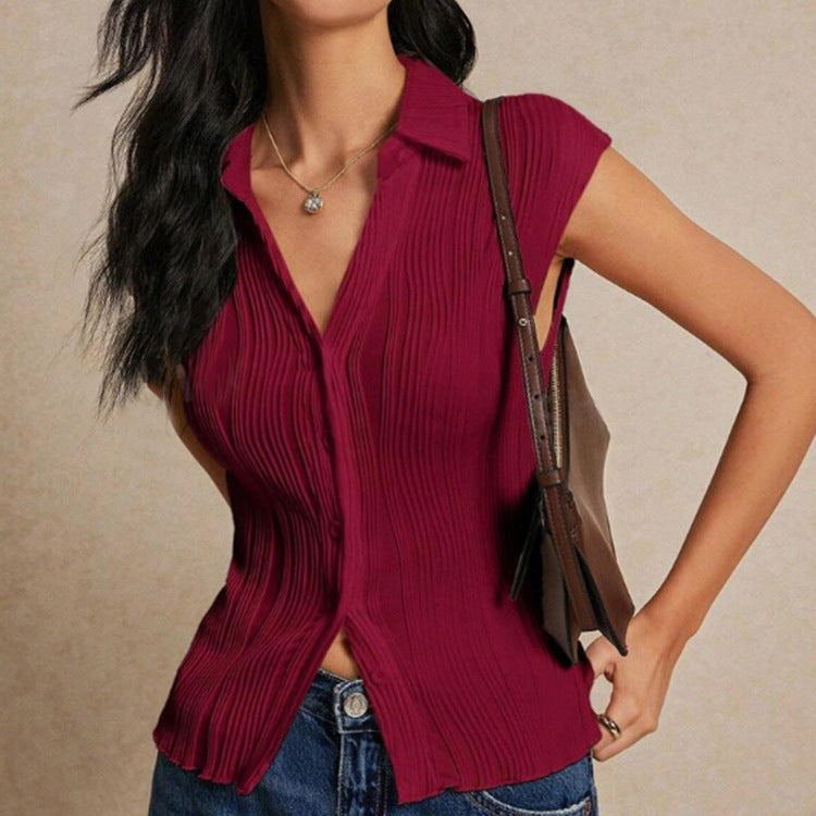 Damen elegante Bluse mit Faltenstruktur und schmalem Schnitt Drune