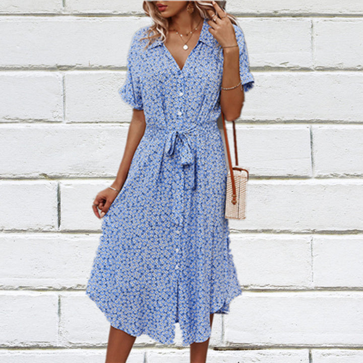 Damen Blümchenkleid mit tailliertem Schnitt und Rüschen Drune