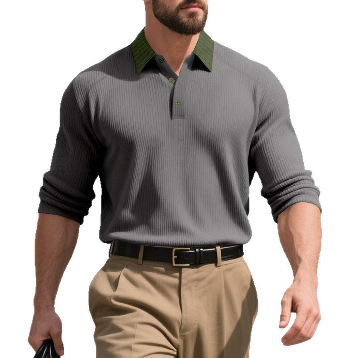 Herren lässiges Langarm-T-Shirt mit strukturiertem Stoff und modischem Kragen Drune