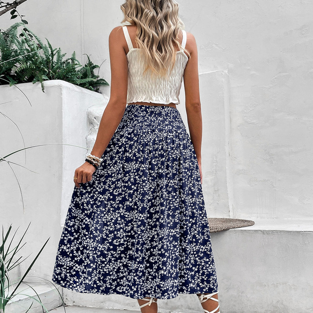 Damen Maxikleid mit floralem Design und elastischem Bund Drune
